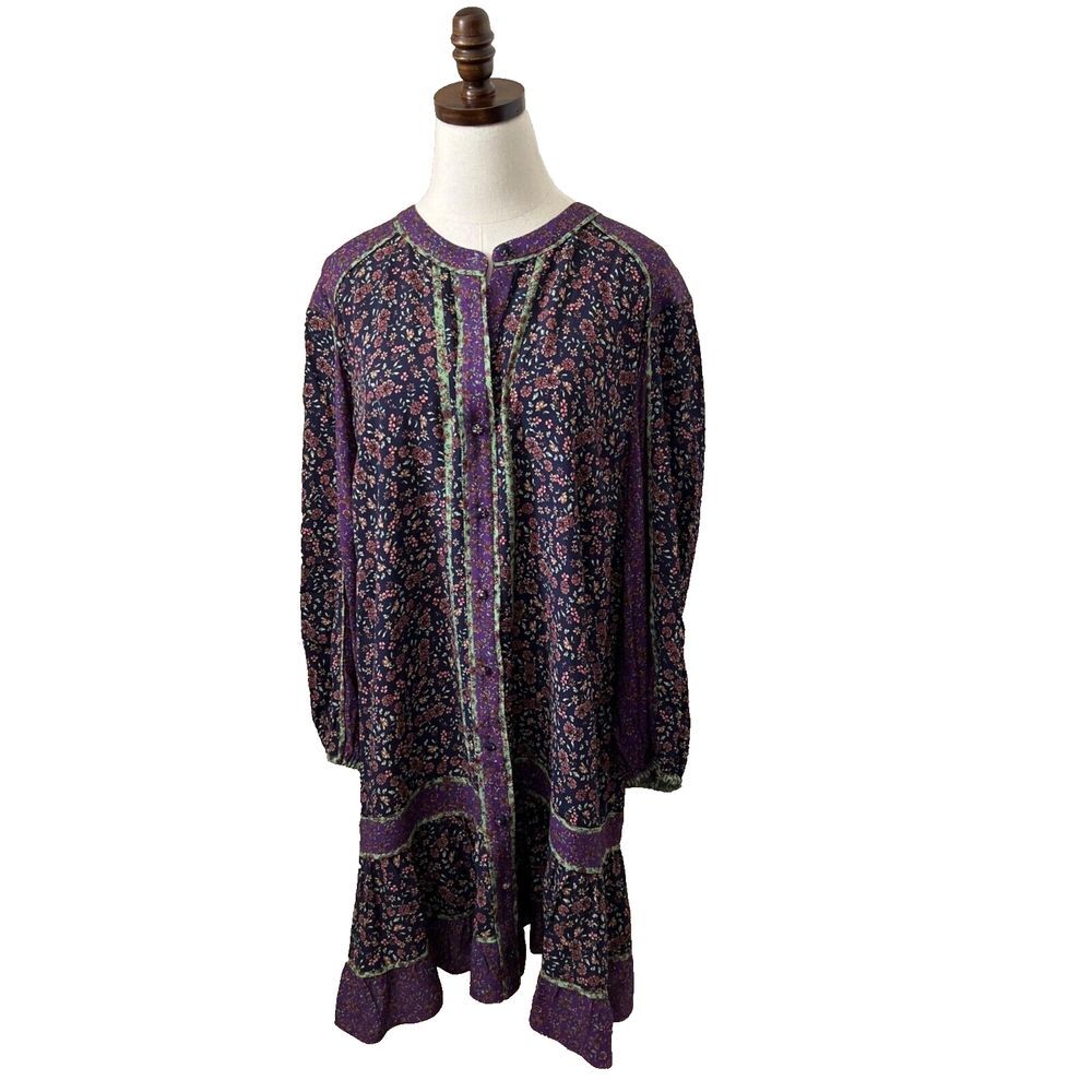 Veronica Beard Floral Crepe Mini Dress Purple Size 16 Flowy Boho Ruffles Tiered